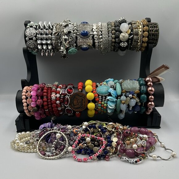 Stretch Bracelet Lot Multicolor Beaded Mix Chunky Bold Statement Jewelry - Picture 7 of 7